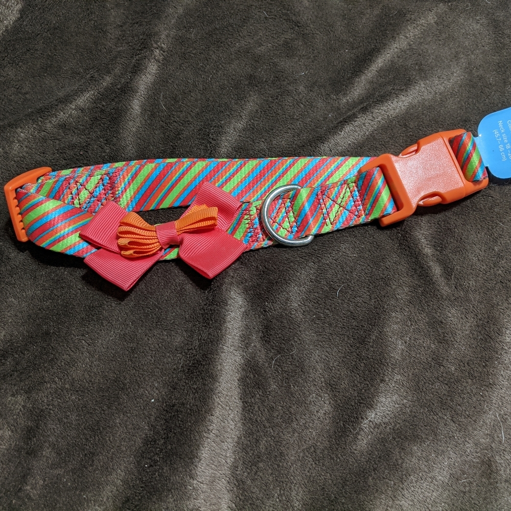 Christmas Holiday Dog Collar Sz L NWT Candy Stripe Bow